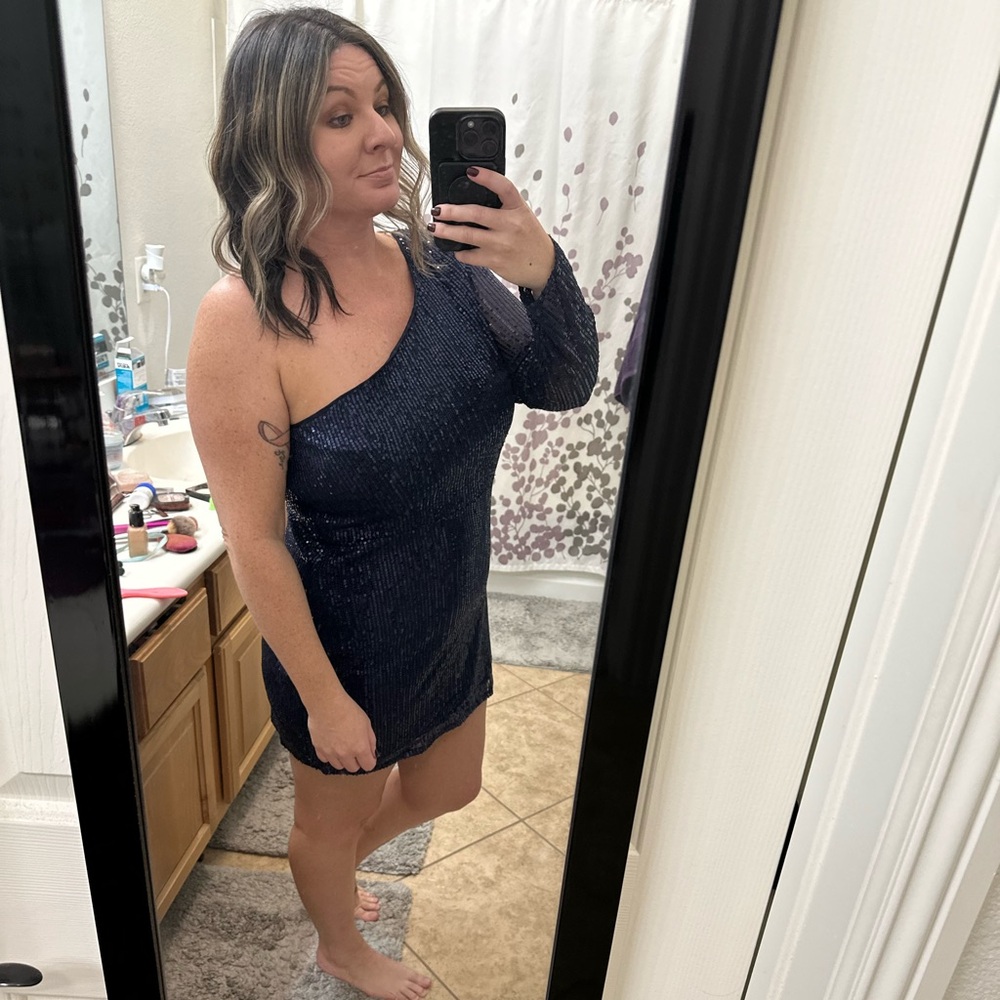Lulu's Navy One Shoulder Dress
